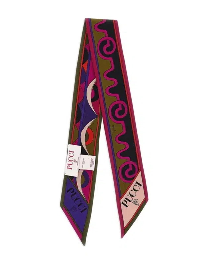 Pucci Astro And Rombi Print Silk Twill Scarf Accessories In Brown