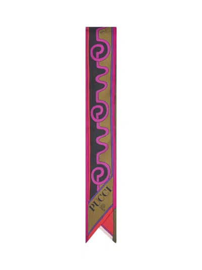 Pucci Astro And Rombi Print Silk Twill Scarf In Brown