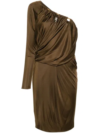 Pucci Asymmetric Draped Midi Dress In Brown