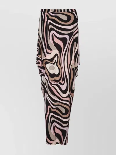 Pucci Asymmetric Midi Caftan Abstract Pattern In Black