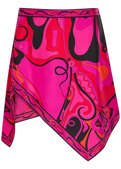 Pucci Asymmetric Printed Silk Mini Skirt In Purple