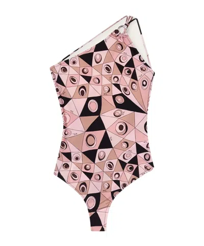 Pucci Asymmetric Printed Swimsuit In Black