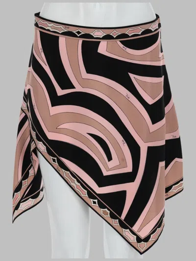 Pucci Asymmetrical Mini Skirt In Luxurious Silk In Pink