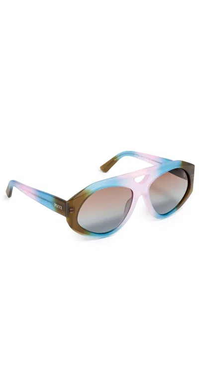 Pucci Aviator Sunglasses Matte Dark Brown/blue/lilac