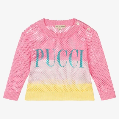 Pucci Baby Girls Cotton Knit Logo Jumper In Pink