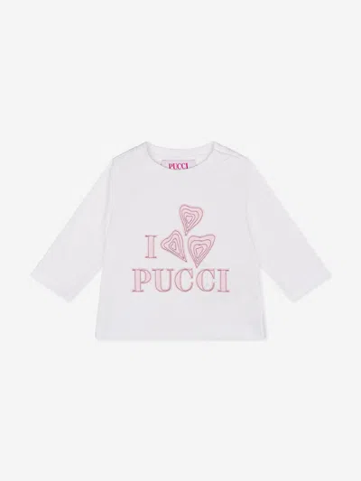 Pucci Baby Girls Long Sleeve Logo T-shirt In White