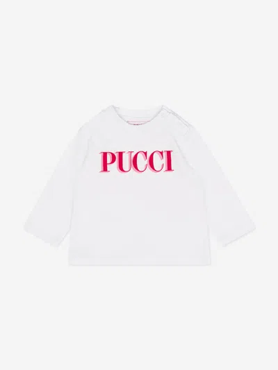 Pucci Baby Girls Long Sleeve Logo T-shirt In White