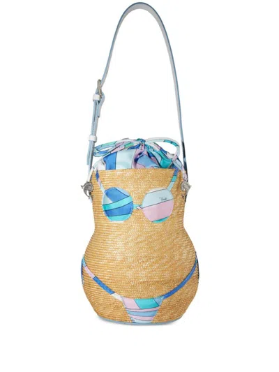 Pucci Nella Straw Bucket Bag In Brown