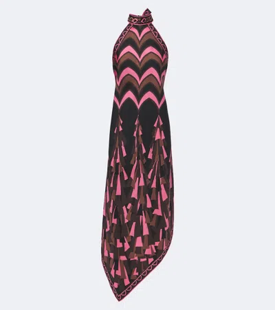 Pucci Baiadera Halterneck Silk Twill Midi Dress In Blue
