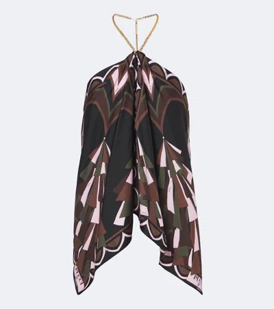 Pucci Baiadera Halterneck Silk Twill Top In Multicoloured