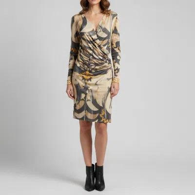 Pre-owned Pucci Beige Abstract Print Jersey Silk Wrap Mini Dress M In Sand
