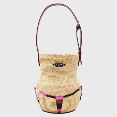 Pucci Beige And Pink Satchel In Naturale/fuxia/marrone