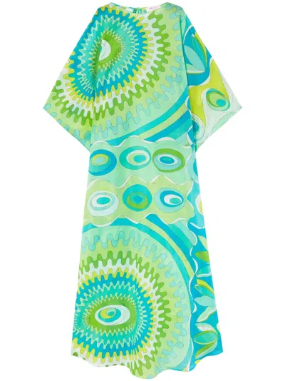 Pucci Bersaglio-print Cotton Kaftan Dress In Blue