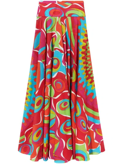 Pucci Bersaglio-print Cotton Maxi Skirt In Red