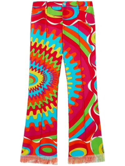 Pucci Bersaglio-print Cotton Trousers In Red