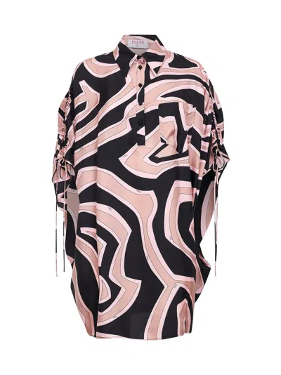 Pucci Black And Pink Labirinto-print Silk Twill Short Kaftan Dress