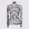 Pucci Semi Sheer Printed Long-sleeved High-neck Top In Black
