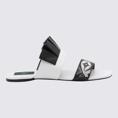 Pucci Black And White Leather Goccia Applique' Flat Sandals