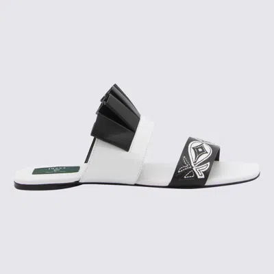 Pucci Black And White Leather Goccia Applique' Flat Sandals