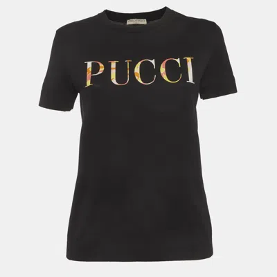 Pre-owned Pucci Black Cotton Logo T-shirt Xs