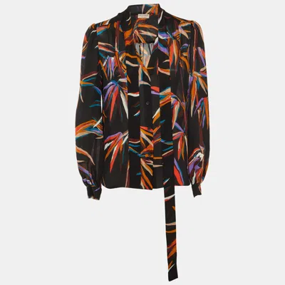 Pre-owned Pucci Black Floral Print Silk Button Front Blouse M