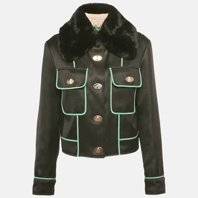 Pre-owned Pucci Black Fur Trim Synthetic Jacket M