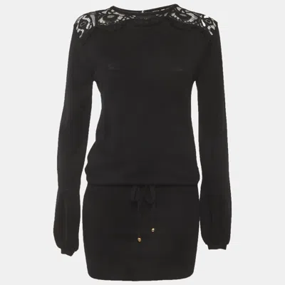 Pre-owned Pucci Black Lace Trim Wool Knit Dress M