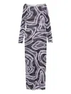 Pucci Maxi Dress With Abstract Pattern And Long Sleeves In Gray