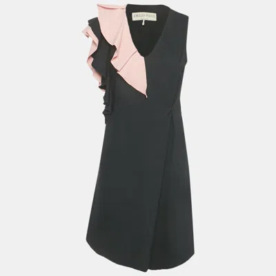 Pre-owned Pucci Black /pink Crepe Frill Detail Short Dress M