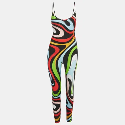 Pre-owned Pucci Black Printed Jersey Sleeveless Jumpsuit Xs