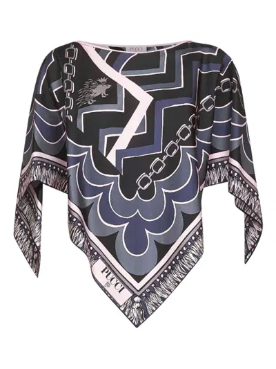 PUCCI BLACK PRINTED SILK TOP
