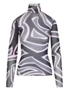 Pucci Semi Sheer Printed Long-sleeved High-neck Top In Gray