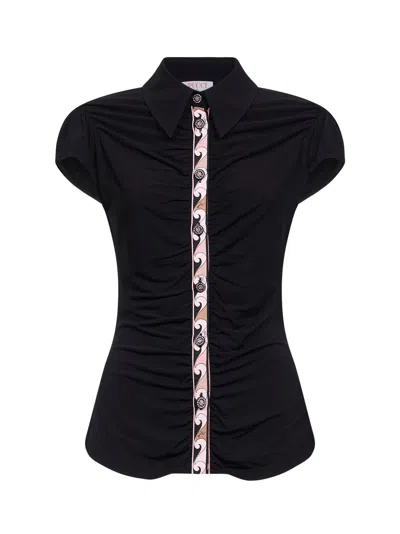 Pucci Black Stretch Viscose Jersey Draped Shirt