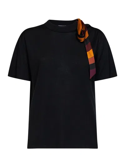 Pucci Black Superfine Wool T-shirt With Printed Scarf Detail