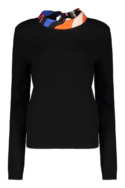 Pucci Black Sweater With Elegant Colored Collar
