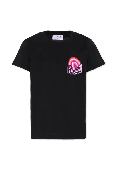 Pucci Kids' Black T-shirt With Patch For Girl