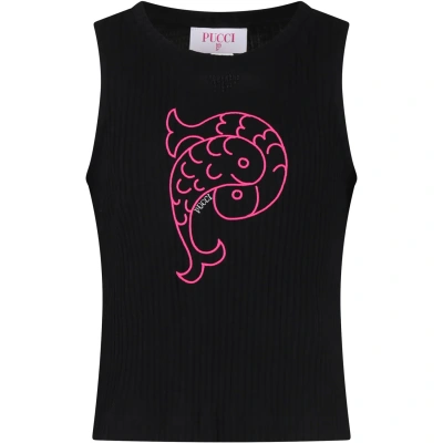 Pucci Kids' Black Tank Top For Girl With Logo