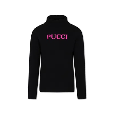 Pucci Kids' Black Turtleneck For Girl With Logo