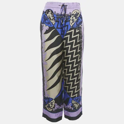 Pre-owned Pucci Black/purple Lupa Print Silk Trousers S