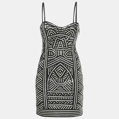 Pre-owned Pucci Black/white Leather And Mesh Mini Dress S