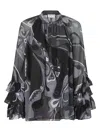 Pucci Sheer Blouse Ruffled Sleeves In Black