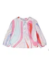 PUCCI BLOUSE WITH LIGHT BLUE/MULTICOLOUR IRIDE PRINT
