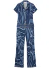Pucci Printed Denim Long Jumpsuit In Blue