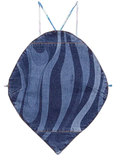 PUCCI BLUE MARMO-PRINT DENIM TOP