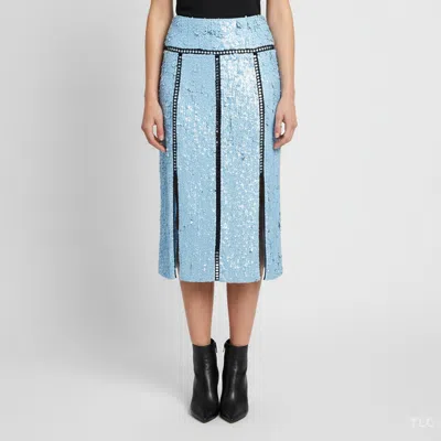 Pre-owned Pucci Blue Mesh Embellished Midi Skirt S In Black