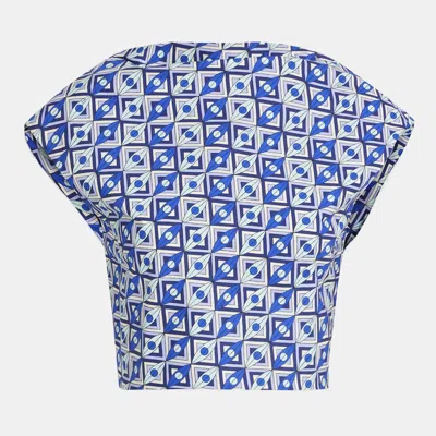 Pre-owned Pucci Blue Printed Cotton Tie-up Crop Top S