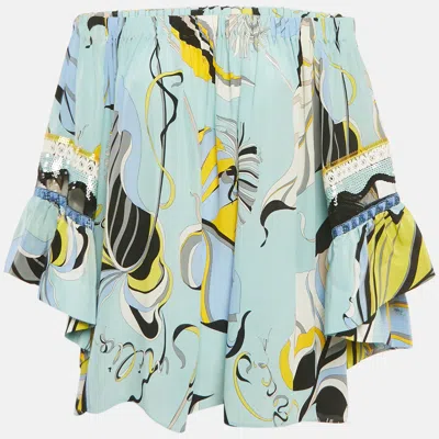 Pre-owned Pucci Blue Printed Silk Blouse M