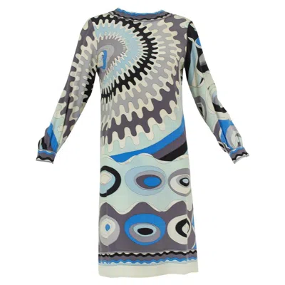 Pre-owned Pucci Blue Silk Georgette Twiggy Mini Dress With Funnel Collar – Xs, 1960s