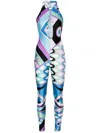 Pucci Shiny Lycra Long Jumpsuit In Blau