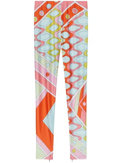 Pucci Blue Vivara-print Performance Leggings In Orange